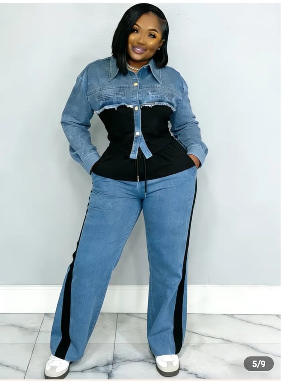 2pc Jean like jumpsuit
